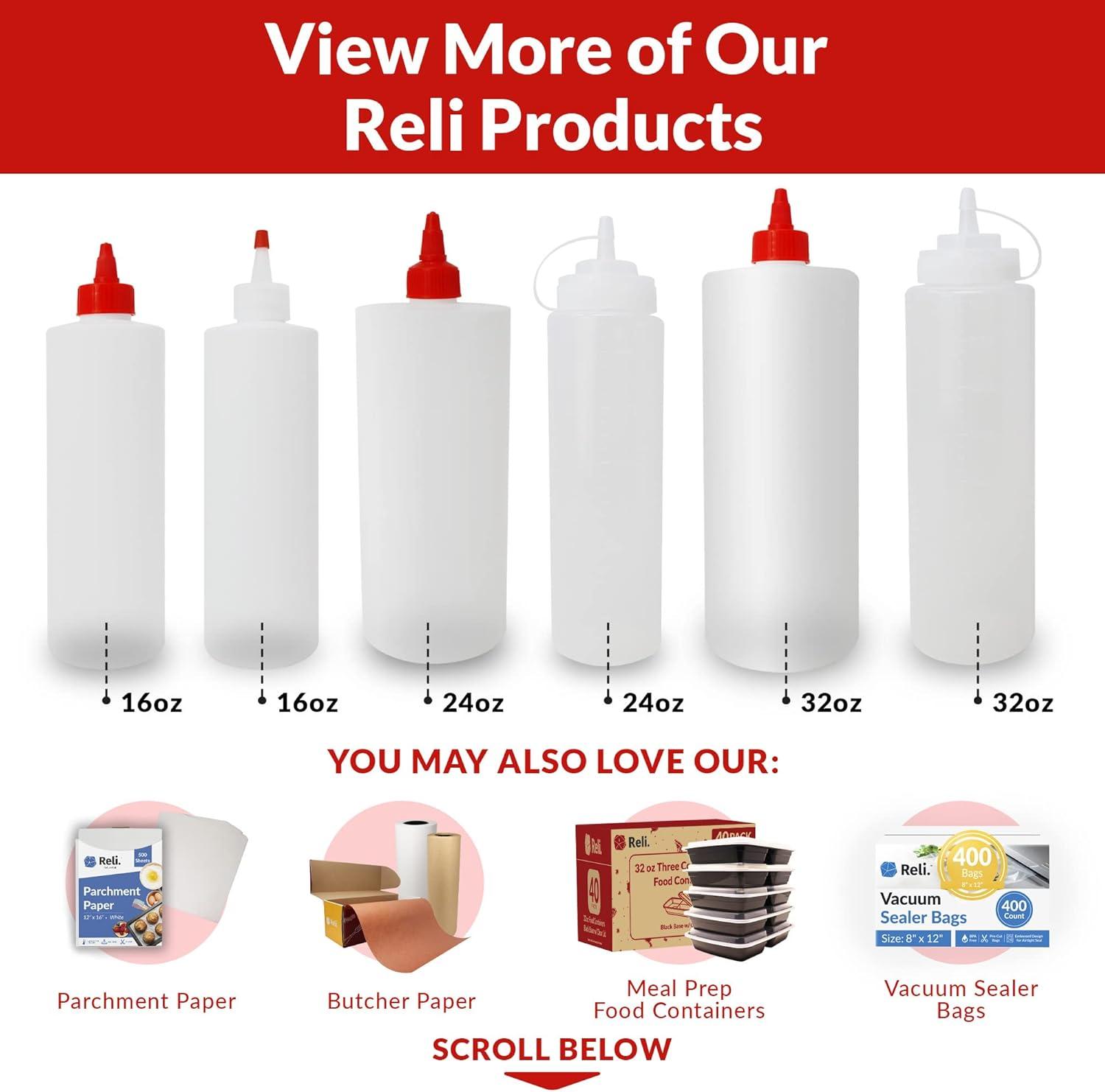 image:imageReli Plastic Squeeze Bottles 16 oz 8 Pack Condiment Squeeze Bottles for Sauces Clear wRed Twist Cap 16 Ounce Hot Sauce Ketchup Condiments Olive Oil Liquids
