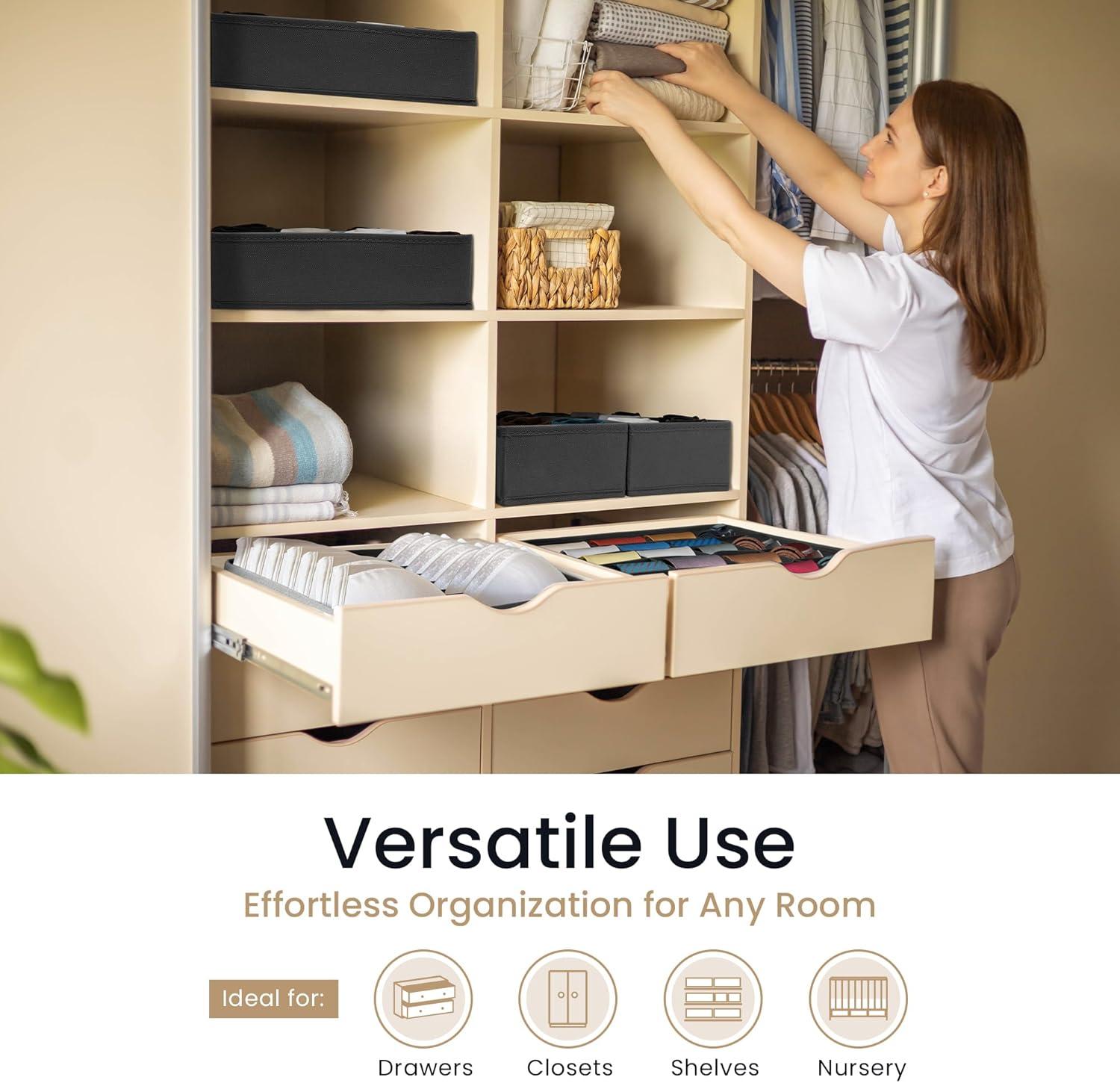 image:imageReli Sock Organizer 14 Pack 132 Cell Underwear Organizer Drawer Dividers for Underwear Sock Tie Bras Clothing Baby Clothes Foldable Fabric Storage Bins for Drawer Closet Dresser Gray