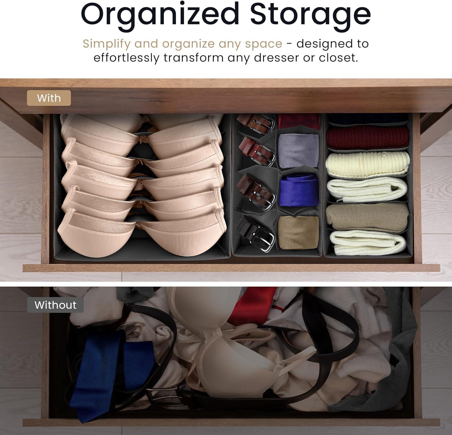 image:imageReli Sock Organizer 14 Pack 132 Cell Underwear Organizer Drawer Dividers for Underwear Sock Tie Bras Clothing Baby Clothes Foldable Fabric Storage Bins for Drawer Closet Dresser Gray