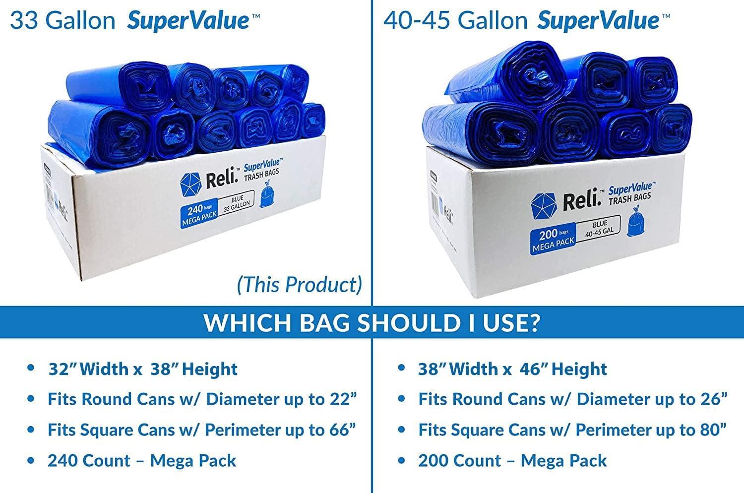 image:imageReli SuperValue 33 Gallon Recycling Bags 240 Count Bulk Made in the USA Blue Trash Bags 3033 Gallon Blue Recycling Garbage 33Gal with 30Gal 33Gal 35Gal Capacity1 Count Pack of 240