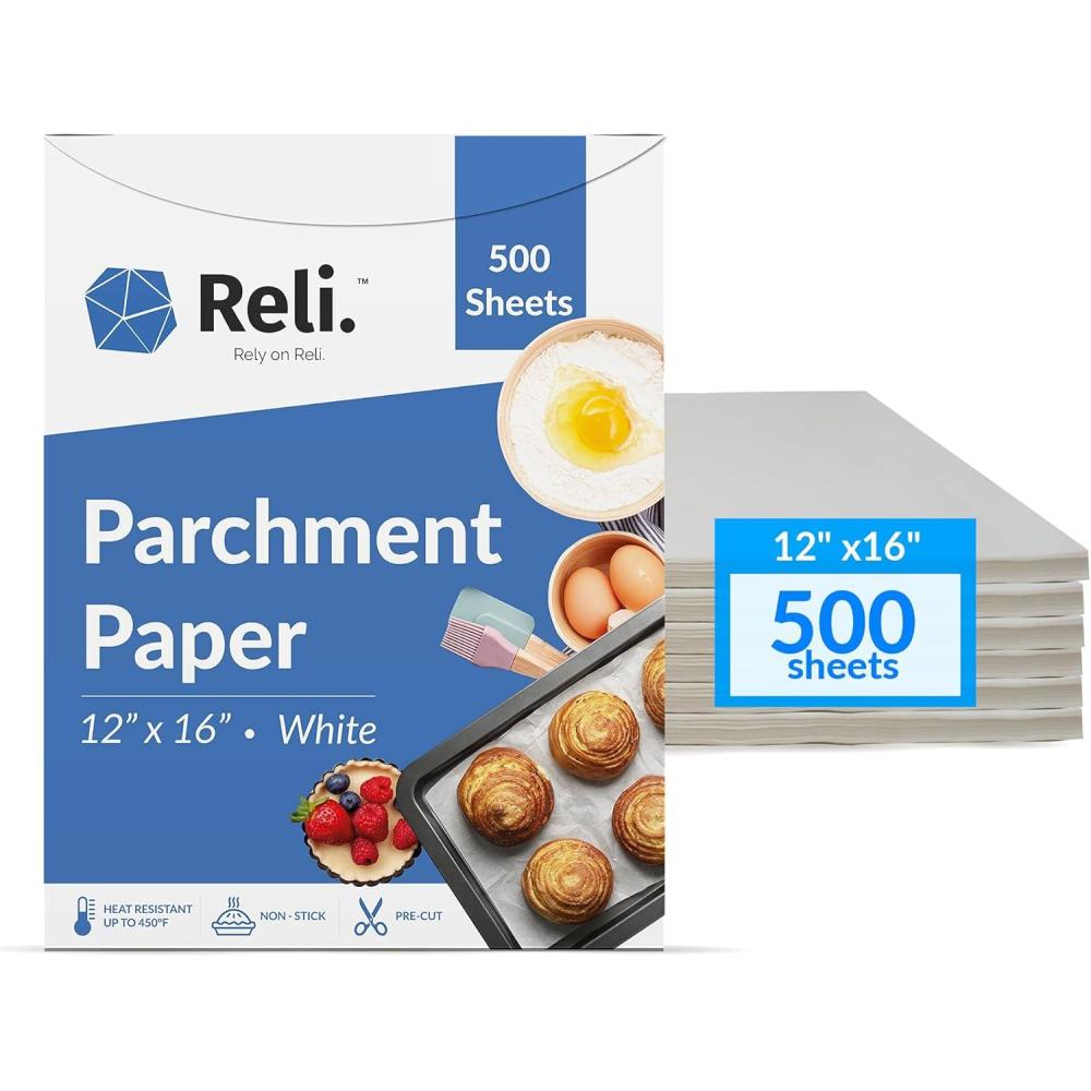 image:imageReli 500 Pcs Parchment Paper Sheets 12x16 in White NonStick PreCut Pan Liners Baking Air Fryer Grilling1