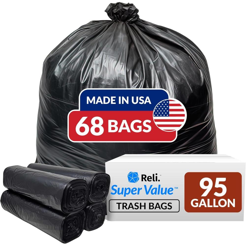 image:imageReli 95 Gallon Trash Bags Heavy Duty  68 Trash Bags  Super Sizeable Black Garbage for Serious Cleanup