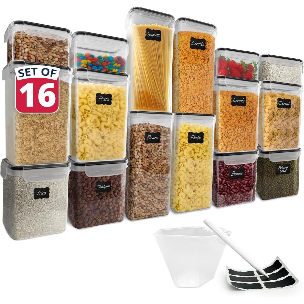 image:imageReli Airtight Food Storage Containers with Lids 16 Sets  Kitchen Organizers and Storage Pantry Organizers  BPA Free Plastic Food Containers  Super Variety Pack wMeasuring Cup 18 Labels Pen