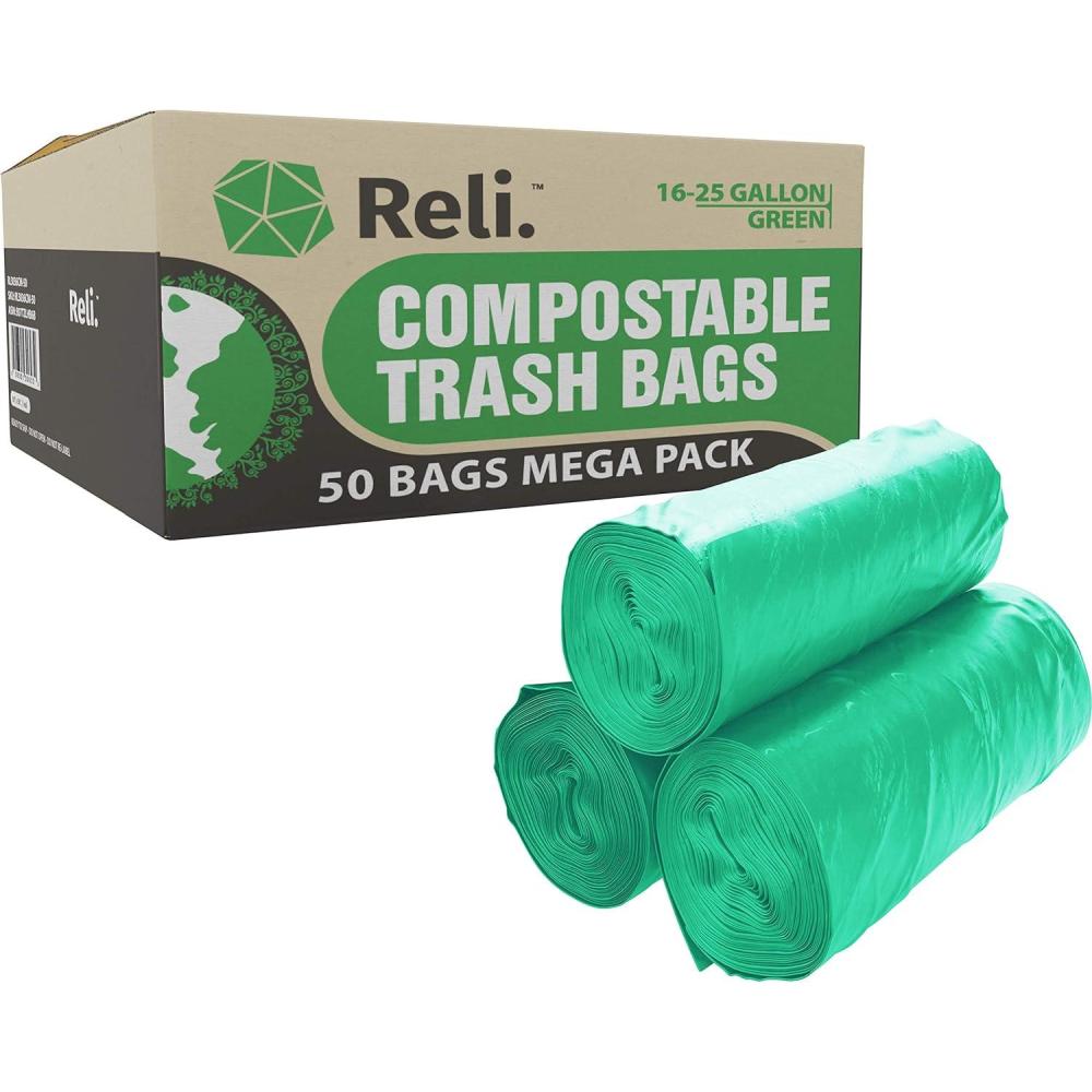 image:imageReli Compostable 1625 Gallon Trash Bags 50 Count ASTM D6400 Green EcoFriendly For Compost
