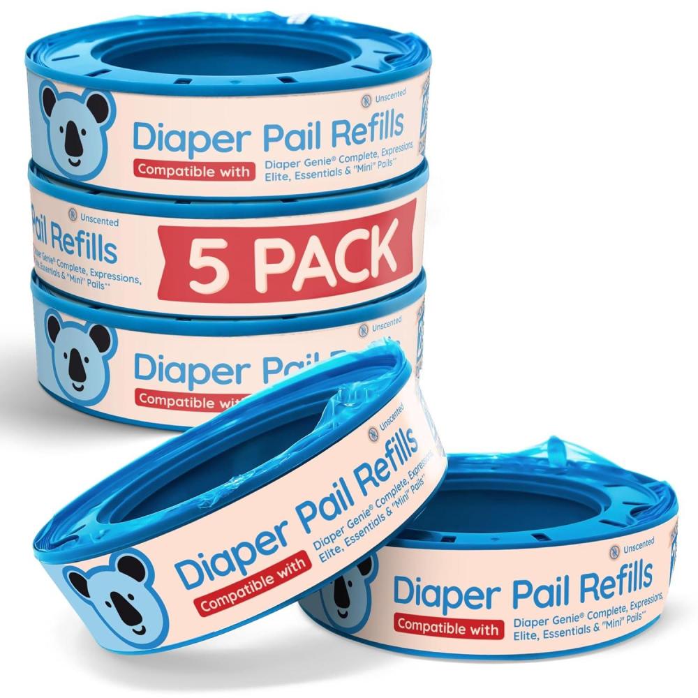 image:imageReli Diaper Pail Refill Bags Compatible with Genie Complete Expressions 5 Pack  Pail Refills Unscented  Odor Blocking Strong Easy Replacement  Holds up to 1400 Newborn Diapers