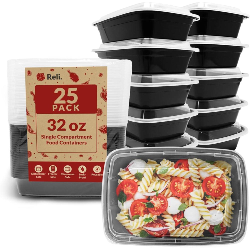 image:imageReli Meal Prep Containers 32 oz 25 Pack 1 Compartment Meal Prep Containers Reusable Microwave Safe  Plastic Togo Box for Food  Boxes for Takeout To Go Leftover Food