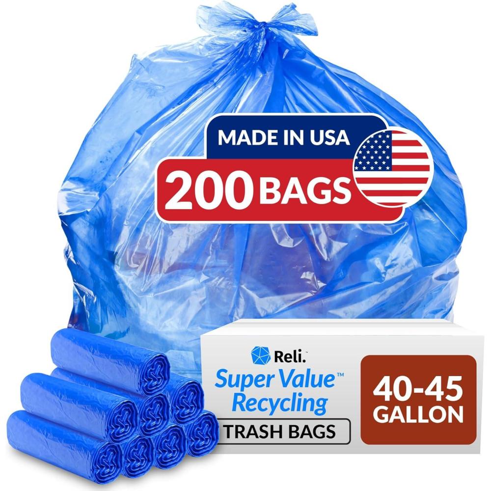 image:imageReli SuperValue 4045 Gallon Recycling Bags  200 Count  Blue Trash Bags  Made in the USA