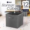 Reli. 11 Inch Cube Storage Bins (12 Pack) | Cube Organizer Bins | 11×11 Fabric Storage Boxes | Collapsible, Foldable Fabric Cubby Box (Square) | Kids Room Organization (Dark Gray)