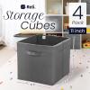 Reli. 11 Inch Cube Storage Bins (4 Pack) | Cube Organizer Bins | 11×11 Fabric Storage Boxes | Collapsible, Foldable Fabric Cubby Box (Square) | Kids Room Organization (Dark Gray)