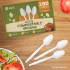 Reli. Compostable Spoons (200 Pack) | Soup Spoons, Disposable Utensils Heavy Duty | Compostable Utensils, Cutlery for Party, Hot Food, Party Supplies | BPA Free, Cornstarch (White)