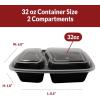 Reli. Meal Prep Containers 32 oz. | 45 Pack | 2 Compartment Food Container w/Lids | Microwavable Food Storage, To Go | Black Reusable Bento Box/Lunch Box for Meal Prep