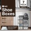 Reli. Shoe Boxes (7 Pack) | Clear Shoe Storage Boxes Stackable and Compact | Lightweight Plastic Storage Box with Ventilation Holes, Swing Door | Interlocking Containers, Stackable Rack | Black
