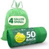 Reli. 4 Gallon Trash Bags Drawstring (50 Count) | Citrus Scented Small Trash Bags | Garbage Liners for Bathroom Can | 2 Gal – 3 Gallon – 4 Gal Small Can Liners (Green)