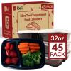 Reli. Meal Prep Containers 32 oz. | 45 Pack | 2 Compartment Food Container w/Lids | Microwavable Food Storage, To Go | Black Reusable Bento Box/Lunch Box for Meal Prep
