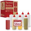 Reli. Plastic Squeeze Bottles, 16 oz. | 8 Pack | Condiment Squeeze Bottles for Sauces | Clear w/Red Twist Cap | 16 Ounce Hot Sauce, Ketchup | Condiments, Olive Oil, Liquids