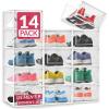 Reli. Shoe Boxes (14 Pack) | Clear Shoe Storage Boxes Stackable and Compact | Lightweight Plastic Storage Box with Ventilation Holes, Swing Door | Interlocking Containers, Stackable Rack | White