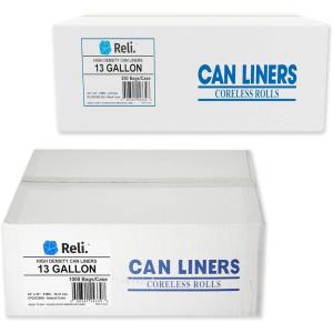 Reli. 13 Gal Trash Bags (1000 Bags) & 13 Gal Trash Bags (250 Bags)