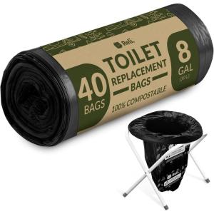 Reli. (40 Count) Portable Toilet Bags Compostable (8 Gallon – 1 Mil Thick) | Camping Toilet Bags | ASTM D6400 | Use for Portable Commode, Camp, Travel, Hiking (Black)