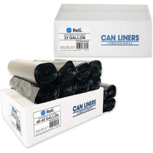 Reli. 40-45 Gal & 33 Gal Trash Bags, 250 Count, Black