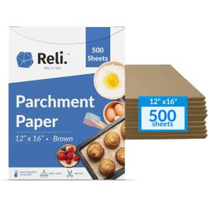 Reli. 500 Pcs Parchment Paper Sheets, Bulk | 12×16 in. | Brown Parchment Sheets, Baking Paper | Non-Stick, Pre-Cut Pan Liners | Brown | Disposable for Baking, Air Fryer, Grilling(500)