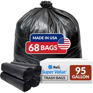Reli. 95 Gallon Trash Bags Heavy Duty | 68 Trash Bags | Super Sizeable, Black, Garbage for Serious Cleanup