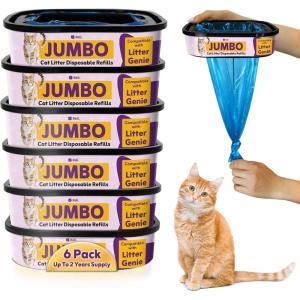 Reli. Jumbo Cat Litter Refill Bags (6 Pack) | Compatible with Litter Genie Refill Bags Standard, Plus, and XL Pails | Up to 2 Year Supply | 7-Layer Odor Blocking, Tear-Resistant | 180 Feet Total
