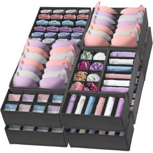 Reli. Sock Organizer (14 Pack) | 132 Cell Underwear Organizer | Drawer Dividers for Underwear, Sock, Tie, Bras, Clothing, Baby Clothes | Foldable Fabric Storage Bins for Drawer, Closet, Dresser (Gray)