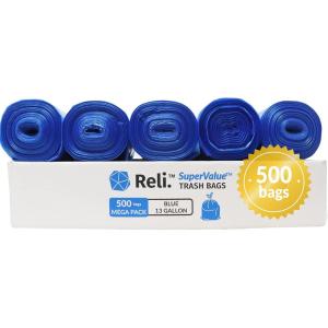 Reli. SuperValue 13 Gallon Recycling Bags | 500 count Bulk | Tall Kitchen | Blue Trash Bags