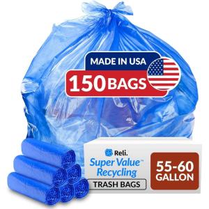 Reli. SuperValue 55-60 Gallon Recycling Bags | 150 Count | Blue Trash Bags | Made in the USA