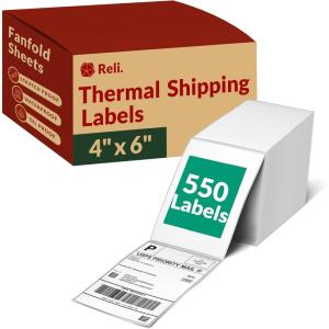Reli. Thermal Shipping Labels 4×6 (550 Sheets) Fanfold, Direct Heat Printer Paper Labels | Shipping Stickers Compatible with Most Thermal Printers(1 Stack | 550 Labels)