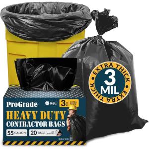 Reli. Contractor Garbage Bags 55 Gallon | 20 Trash Bags | Heavy Duty | Black Contractor(1 Count (Pack of 20))