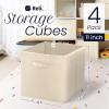 Reli. 11 Inch Cube Storage Bins (4 Pack) | Cube Organizer Bins | 11×11 Fabric Storage Boxes | Collapsible, Foldable Fabric Cubby Box (Square) | Kids Room Organization (Beige)