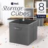 Reli. Storage Cubes 11 inch (8 Pack) Foldable Cube Organizer Bins | 11×11 Fabric Storage Boxes | Square Collapsible Organization for Kids Room, Office, Closet, Shelf (Dark Gray)