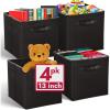 Reli. 13x13x13 Storage Cube Bins (4 Pack) | Large Cube Organizer Bins | 13×13 Fabric Storage Boxes | Fits Kallax | Collapsible, Foldable Fabric Cubby Box (Square) | Kids Room Organization (Black)