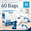 Reli. SuperFit Code N (60 Count) | Compatible with Simplehuman Code N | Dispenser Pack Custom Fit Liners | Drawstring Trash Bags | 45-50 Liter / 11.9-13.2 Gallon | White
