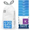 Reli. SuperFit Code K (120 Count) | Compatible with Simplehuman Code K | Dispenser Pack Custom Fit Liners | Drawstring Trash Bags | 35-45 Liter / 9-12 Gallon | White