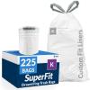 Reli. SuperFit Code K (225 Count) | Compatible with Simplehuman Code K | Custom Fit Liners | Drawstring Trash Bags | 35-45 Liter / 9-12 Gallon | White | Roll Pack