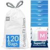 Reli. SuperFit Code M (120 Count) | Compatible with Simplehuman Code M | Dispenser Pack Custom Fit Liners | Drawstring Trash Bags | 45 Liter / 11.9 Gallon | White
