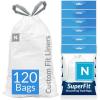 Reli. SuperFit Code N (120 Count) | Compatible with Simplehuman Code N | Dispenser Pack Custom Fit Liners | Drawstring Trash Bags | 45-50 Liter / 11.9-13.2 Gallon | White