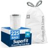 Reli. SuperFit Code N (225 Count) | Compatible with Simplehuman Code N | Custom Fit Liners | Drawstring Trash Bags | 45-50 Liter / 11.9-13.2 Gallon | White | Roll Pack