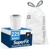 Reli. SuperFit Code P (225 Count) | Compatible with Simplehuman Code P | Custom Fit Liners | Drawstring Trash Bags | 50-60 Liter / 13-16 Gallon | White | Roll Pack