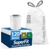 Reli. SuperFit Code R/C (120 Count) | Compatible with Simplehuman Code R/C | Custom Fit Liners | Drawstring Trash Bags | 10-12 Liter / 2.6-3.2 Gallon | White | Roll Pack