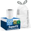 Reli. SuperFit Code R/C (220 Count) | Compatible with Simplehuman Code R/C | Custom Fit Liners | Drawstring Trash Bags | 10-12 Liter / 2.6-3.2 Gallon | White | Roll Pack