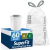 Reli. SuperFit Code R/C (60 Count) | Compatible with Simplehuman Code R/C | Custom Fit Liners | Drawstring Trash Bags | 10-12 Liter / 2.6-3.2 Gallon | White | Roll Pack