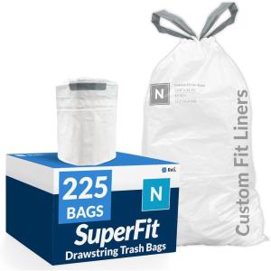 Reli. SuperFit Code N (225 Count) | Compatible with Simplehuman Code N | Custom Fit Liners | Drawstring Trash Bags | 45-50 Liter / 11.9-13.2 Gallon | White | Roll Pack