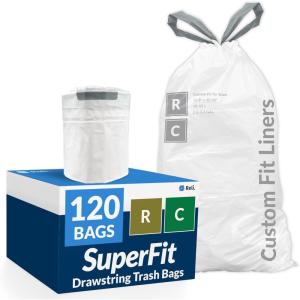 Reli. SuperFit Code R/C (120 Count) | Compatible with Simplehuman Code R/C | Custom Fit Liners | Drawstring Trash Bags | 10-12 Liter / 2.6-3.2 Gallon | White | Roll Pack