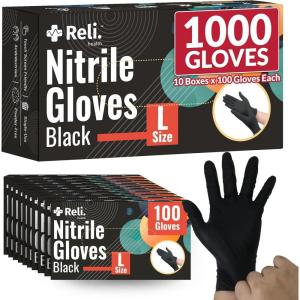 Reli. Black Nitrile Gloves, Large | 1000 Pack Disposable Gloves (3.5 Mil) | Powder Free, Latex Free | Single-Use | Premium Nitrile Material for Automotive Work, Cleaning, Cooking | Food Safe Material