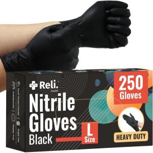 Reli. Black Nitrile Gloves, Large | 250 Pack Heavy Duty Disposable Gloves (5 mil) | Powder Free, Latex Free | Single-Use | Premium Nitrile Material for Automotive, Cleaning, Cooking | Food Safe