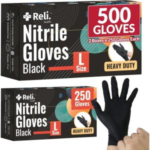 Reli. Black Nitrile Gloves, Large | 500 Pack Heavy Duty Disposable Gloves (5 mil) | Powder Free, Latex Free | Single-Use | Premium Nitrile Material for Automotive, Cleaning, Cooking | Food Safe