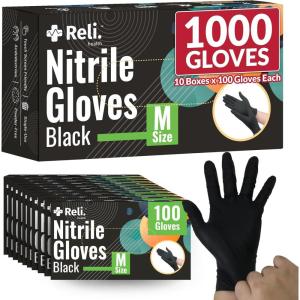 Reli. Black Nitrile Gloves, Medium | 1000 Pack Disposable Gloves (3.5 Mil) | Powder Free, Latex Free | Single-Use | Premium Nitrile Material for Automotive Work, Cleaning, Cooking | Food Safe Material